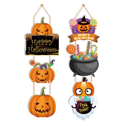 1 Set Halloween Pumpkin Door Pendants Hanging Wooden Door Signs Witch Hat Cartoon Design Spooky Smiling Face Parties Home Decor Supplies