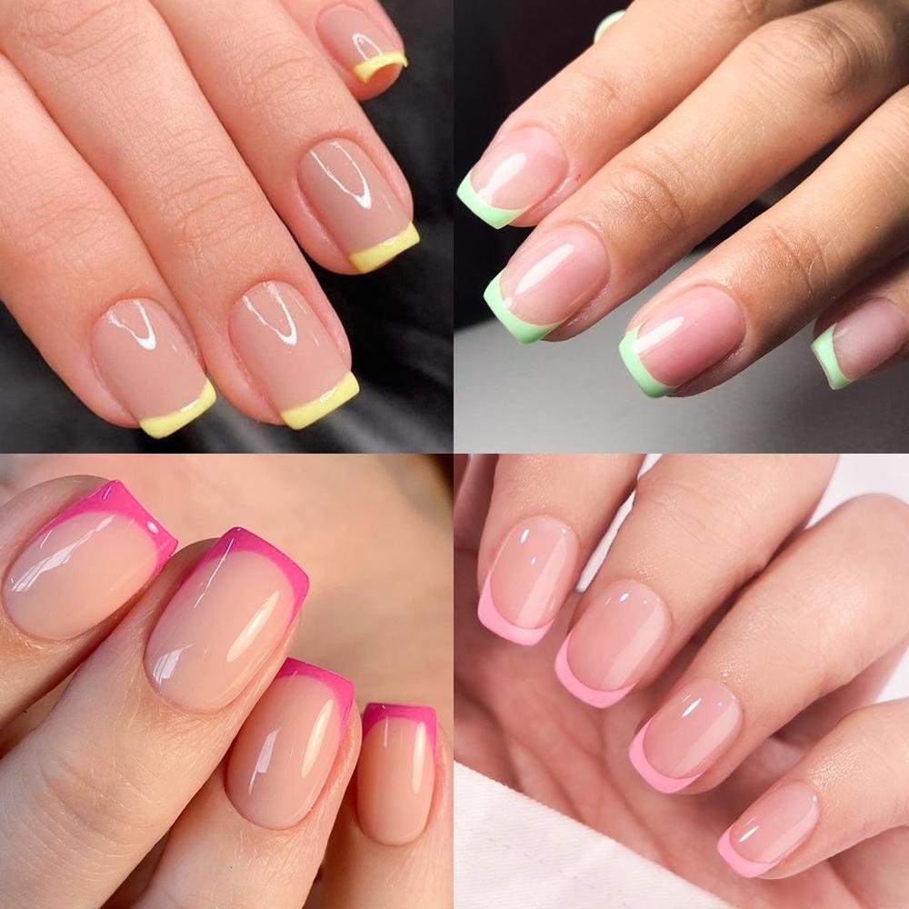 5Colors/120Pc Short Square French Press-On Nail Set Soft Gel Glossy Acrylic Full Coverage Nail Tips Purple Pink Ombre False Nail