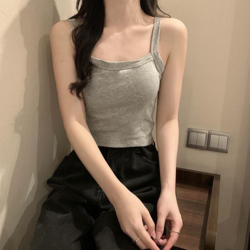 WTEMPO Letní tílka tank topy ležérní topy ženy s vestavěnou podprsenkou ramínkové tílko pro ženu jednobarevné dámské korejský styl