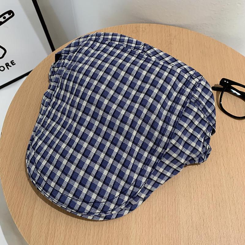 Retro, Japanese, Beret, Female, Versatile for Spring and Summer, Checkered, Small Face, Painter's Hat, Big Head Circumference, Fashionable Dressing