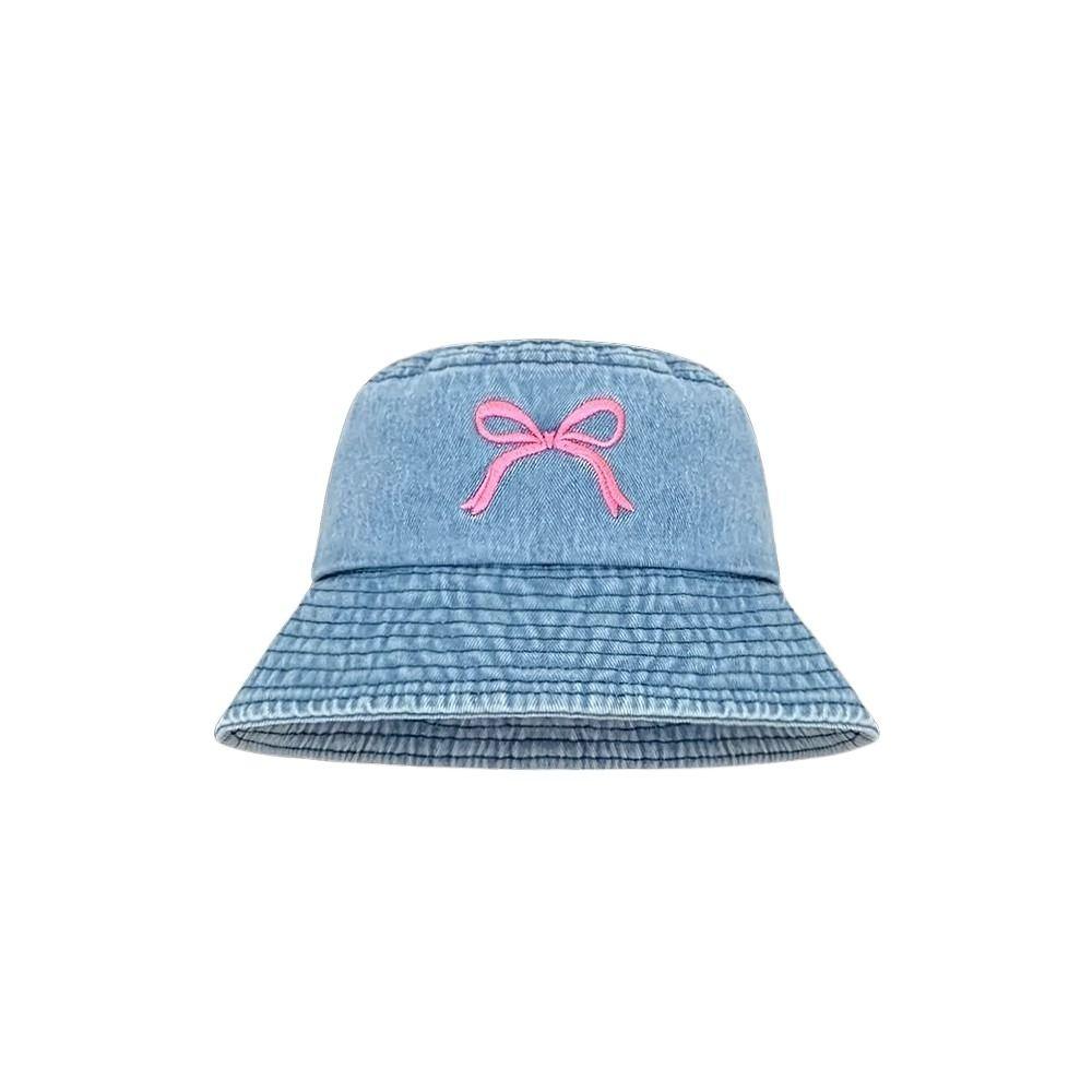 

Sunscreen Bow Fisherman Cap Bowknot Bow Panama Hat Simple Denim Bucket Hat Travel светло-синий