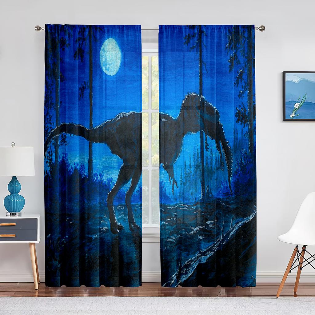 Jurassic Animals Jungle Dinosaur Trees Pattern Sheer Curtain For Living Room Window Children Bedroom Decor Tulle Voile Curtain