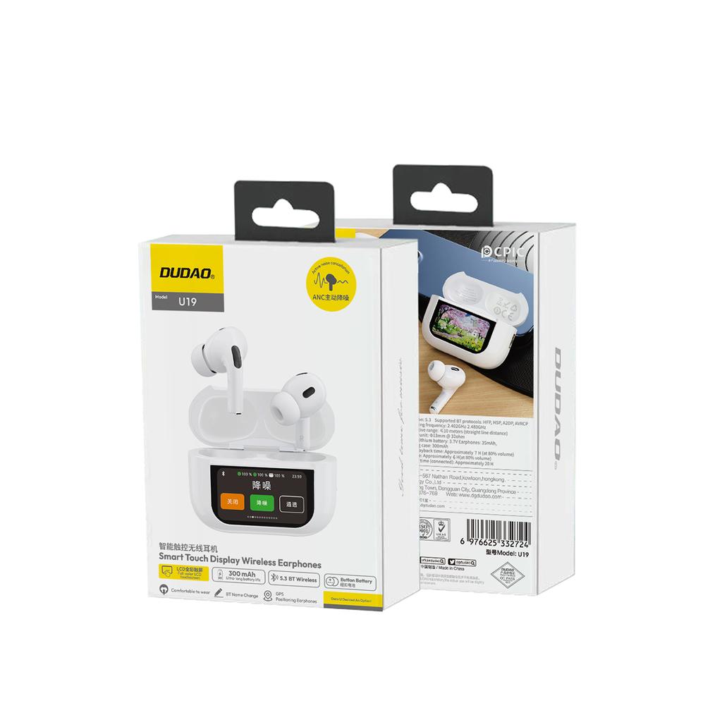 U19 TWS Wireless Bluetooth 53 In-Ear Headphones with LED Display White