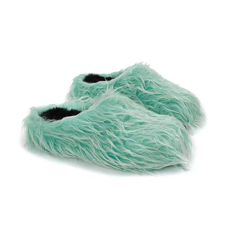 Fashion Autumn Winter Candy Colored Warm Outdoor Flat Slippers European American Fashion Show Party Commuting Women Slippers Size 34-45