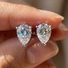 RINNTIN SMOE01 S925 Sterling Silver Moissanite Stud Earrings 0.5 1 2ct Pear Shaped Moissanite Earrings