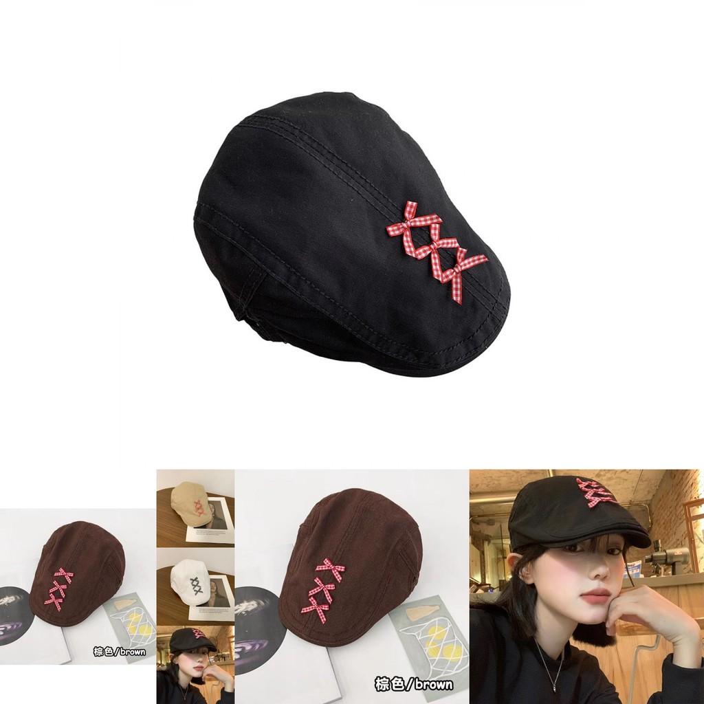 Stylish Fall Forward Cap For Women Black Bowknot Design Cotton Blend Baker Hat