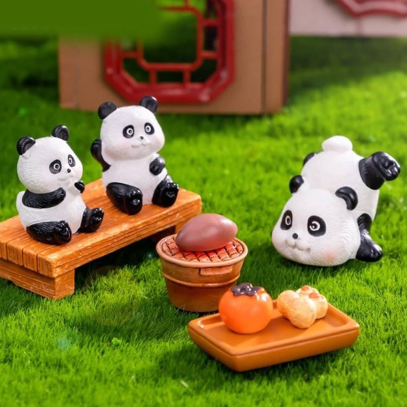 Resin Panda Diy Figurines Microlandscape Craft Set Miniature Tea Decor Party