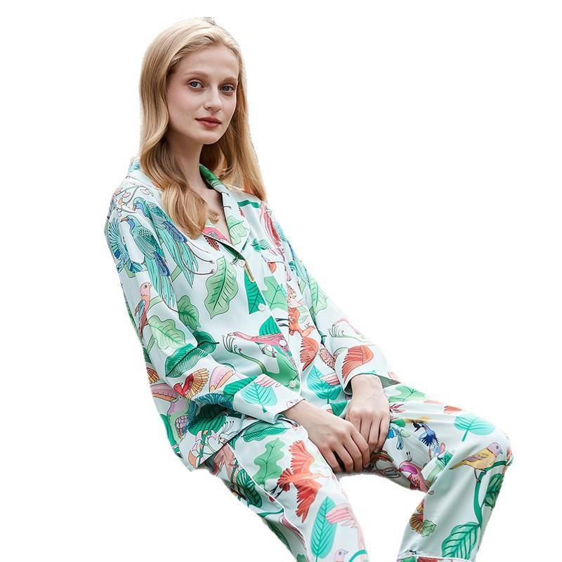 Womens Ice Silk Pajama Set Long Sleeve Pants Lightweight Comfortable Home Outfit Ins Style