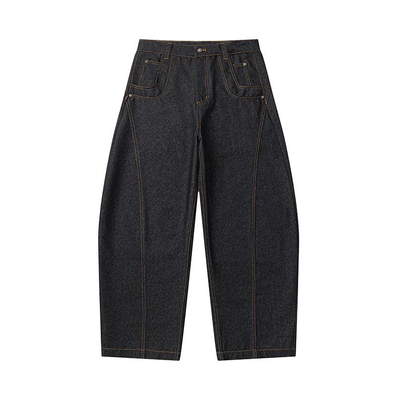 Men s American retro scimitar washed primary color jeans men s vibe wide-leg trousers S