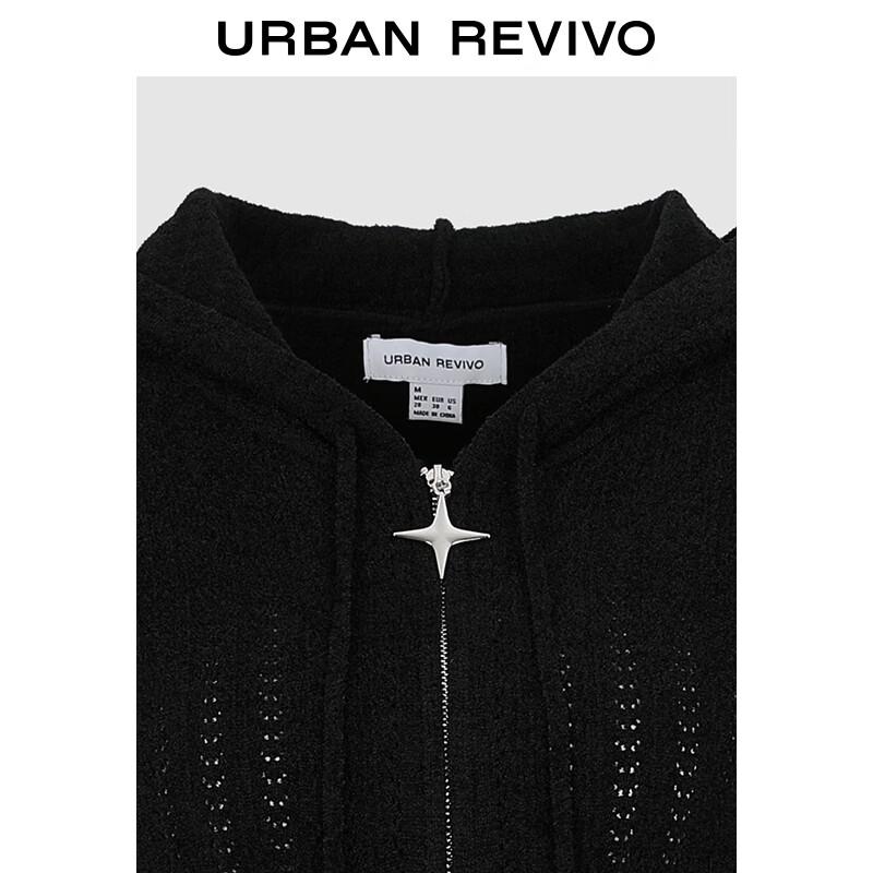 UR 2025 Vinter Dam Ihålig Stickad Kofta med Huva