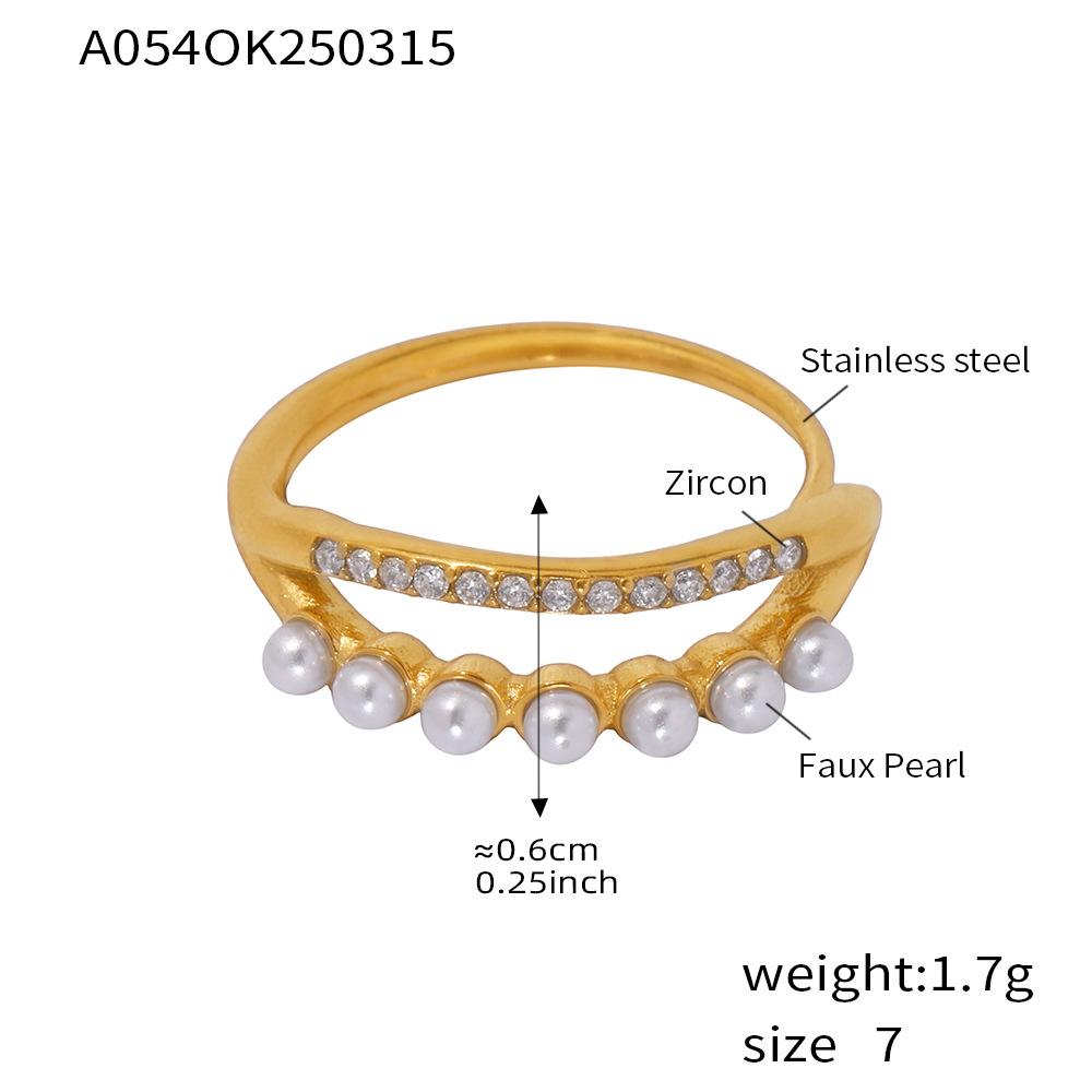 

1 Piece Fashion Light Luxury Inlaid Zircon Zirconia Ring Stainless Steel Double French Beads Side Opening Ring 7