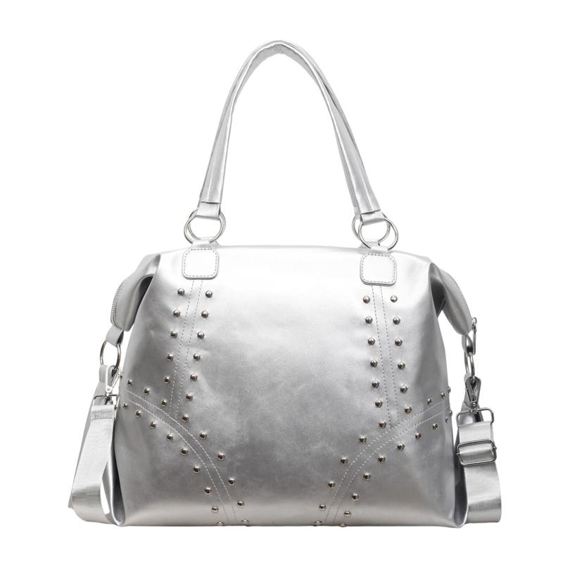 

Сумка на плечо с заклепками, большая вместительная дорожная сумка, женская сумка для коммьютинга подмышку серебряный