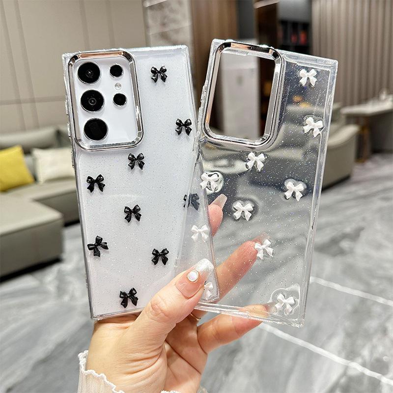For Samsung S25Ultra Small Fresh Bow Phone Case Transparent Glue S24 Protective Cover A06 Female A36