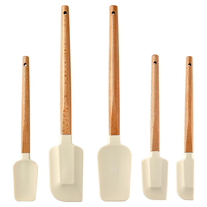 5Pcs Cream Cake Silicone Spatula Wooden Handle Baking Pastry Scraper Blenders Non-Stick Kitchen Dessert Baking Spatula Set