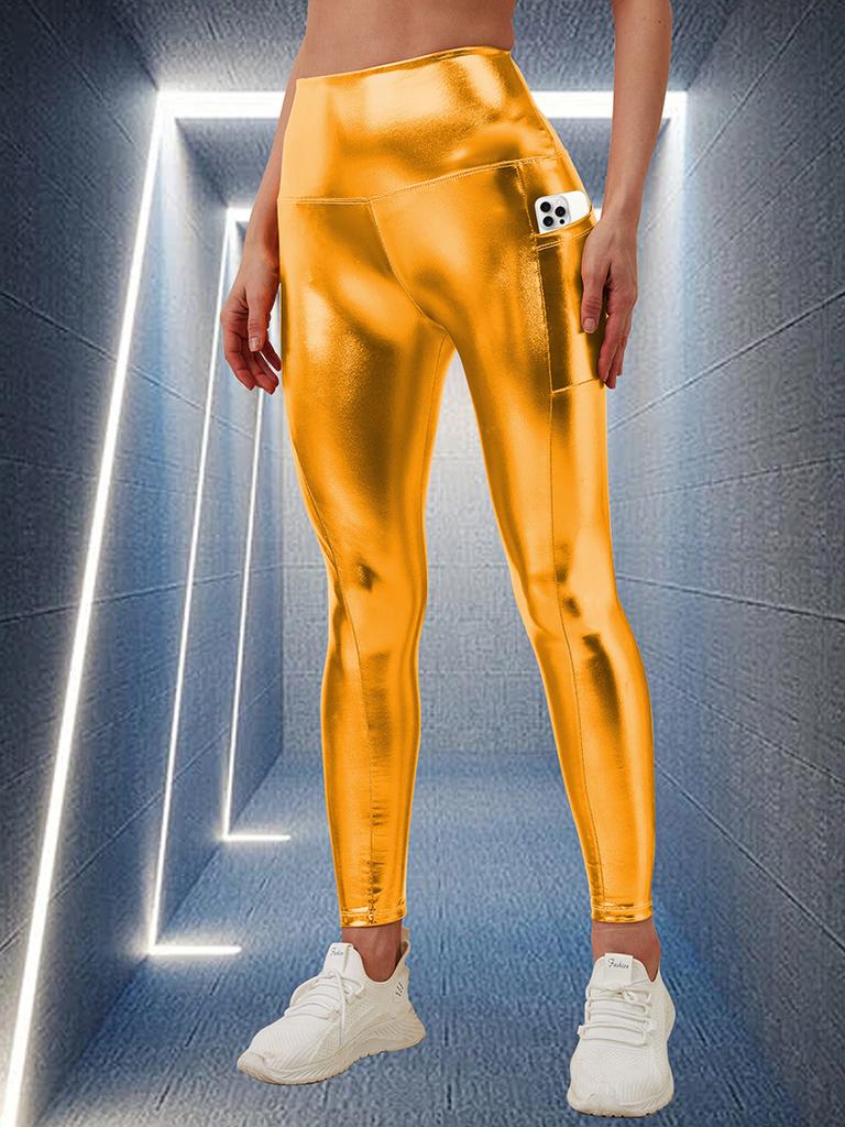 Jógové legíny s vysokým pasem, zlatě ražené, jednobarevné, ležérní kalhoty, tužkové kalhoty, přiléhavé kalhoty