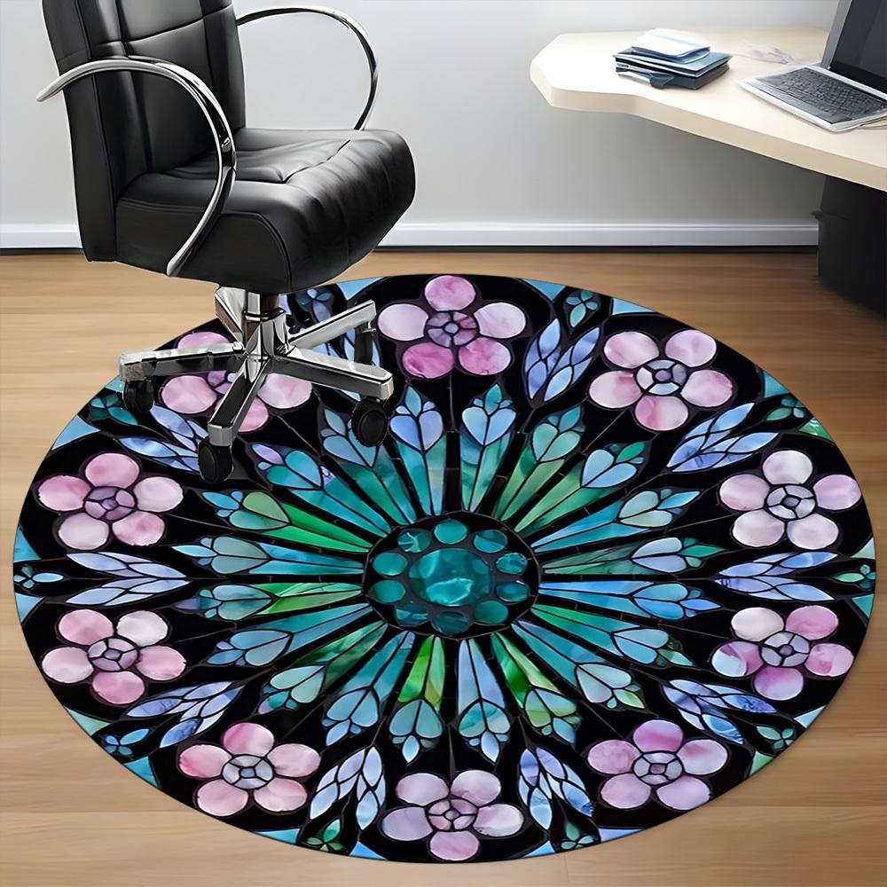 1pc Stained Glass Mandala Chair Carpet for Office Non-Slip, Machine Washable Rug for Office, Room - Holiday Decor, Machine Made Yy251016167