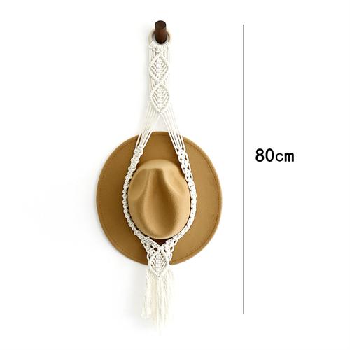 Boho Macramé Věšák na klobouky Bohemský stojan na vystavení klobouků Ručně vyráběný bavlněný tkaný Dekorativní závěsný na stěnu Organizér na ukládání kovbojských klobouků