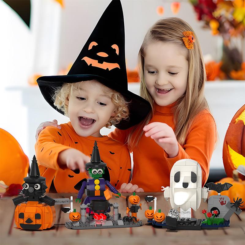 Halloween Kürbis Laterne Figuren Bausteine Set Horror Monster Kürbis Geist Trick BricksHead Modell Spielzeug für Kind Junge