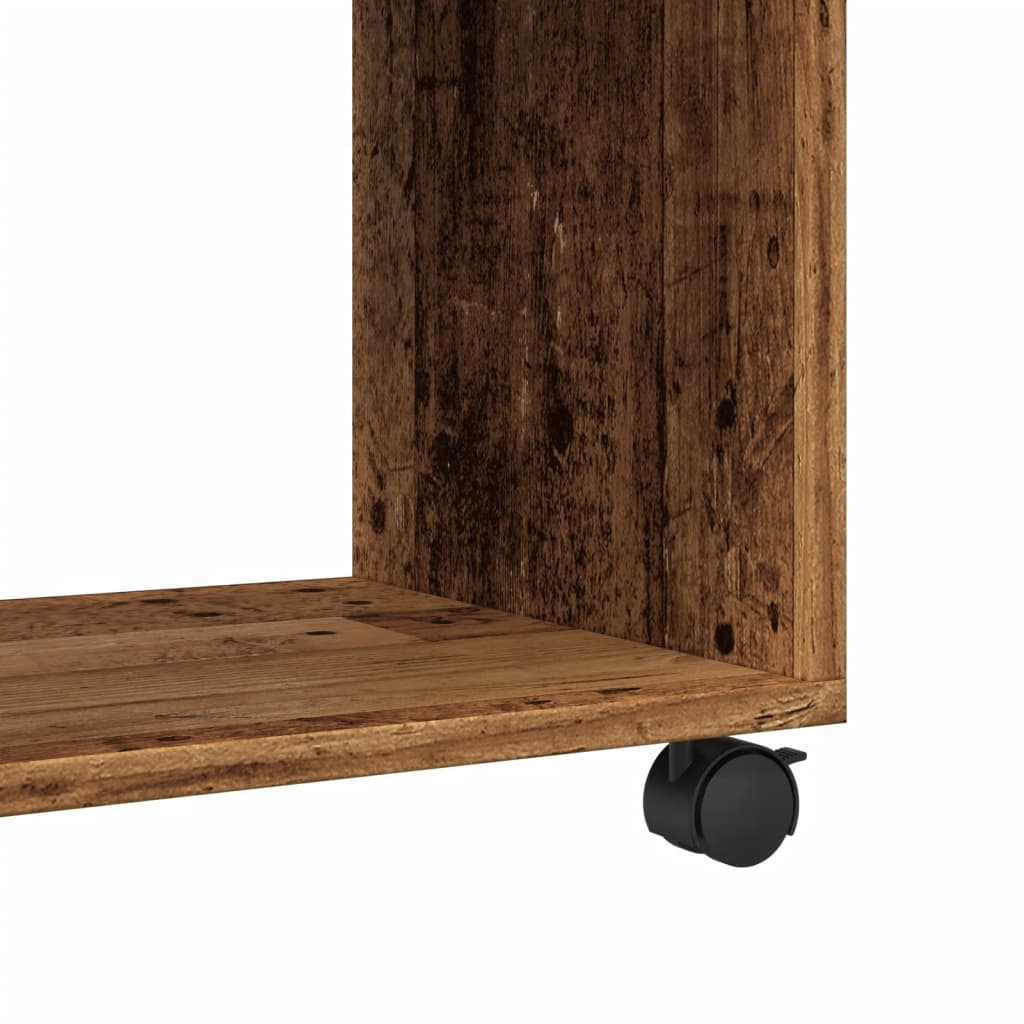 Side Table with Casters Rustic Wood Look 70 X 35 X 60 Cm Engineered Wood