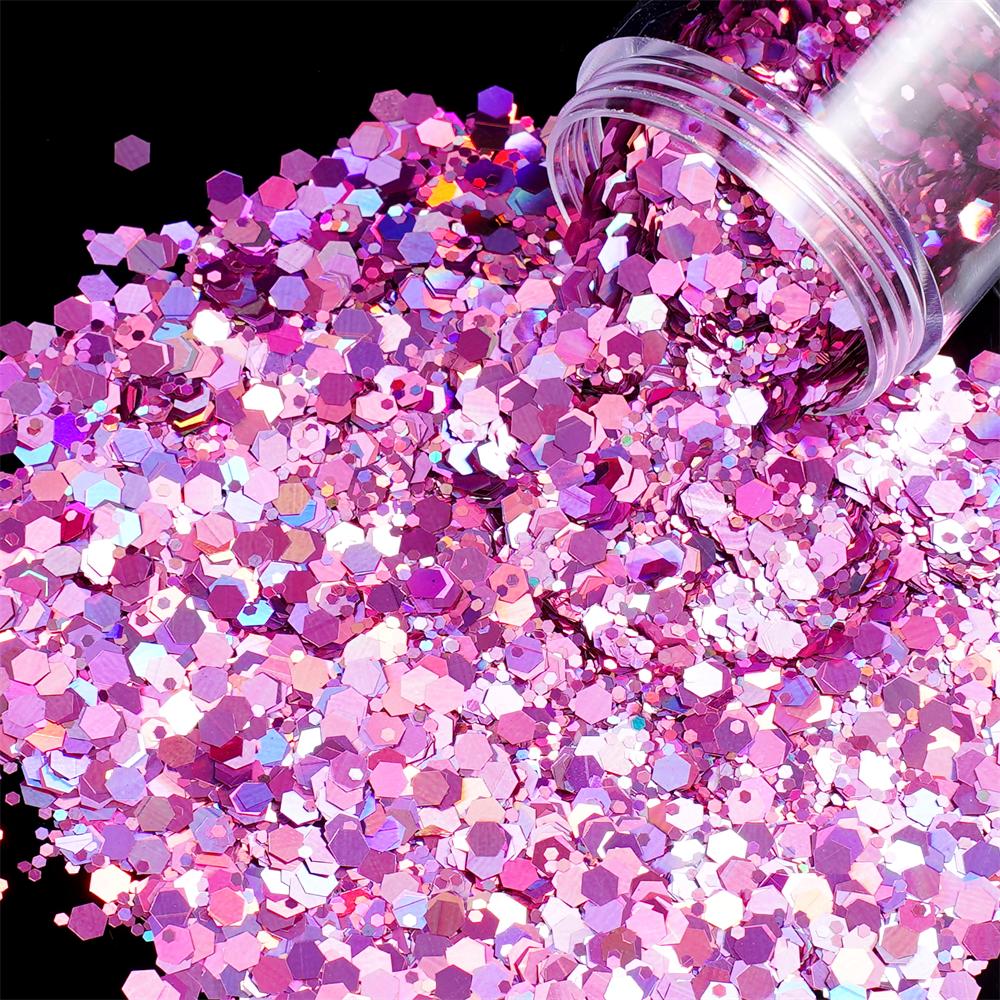 24g/Box Holographic Nail Art Glitter Hexagon Sequins Decorations Flakes Colorful Chunky Color Laser Sequins For DIY Epoxy Resin