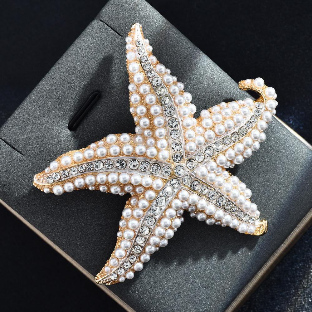 Broches Étoiles de Mer en Perles d'Imitation Cristal Vintage Exquises pour Hommes Femmes Broche Animaux Élégants Accessoires de Bijoux de Fête Mariage KTJ