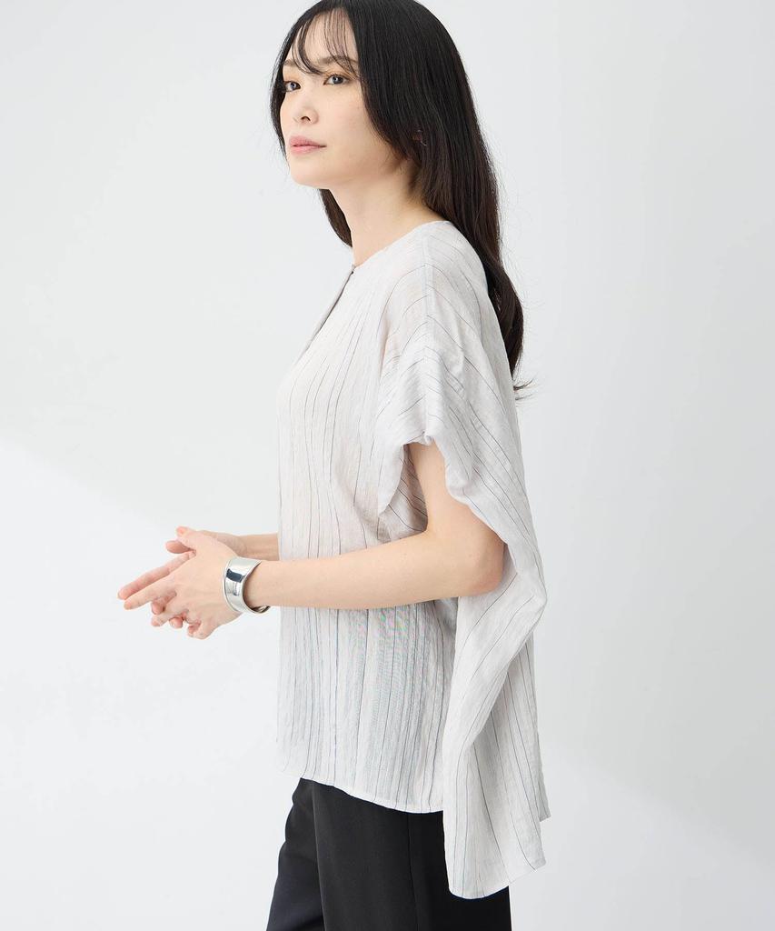 AC by Alpha Cubic Sheer Stripe Size Size Gray Women's Blouse, 353794, L,