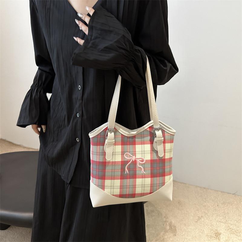 Chic Korean Style Plaid Women's Tote Bag For Summer 2024 Perfect For Everyday Use