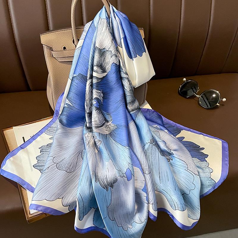 

Four Seasons 180X90CM Shawls Fashion Soft Long Silk Scarves Women Sunscreen Print Beach Stoles Luxury Brand Satin Finish Scarf 180X90CM
