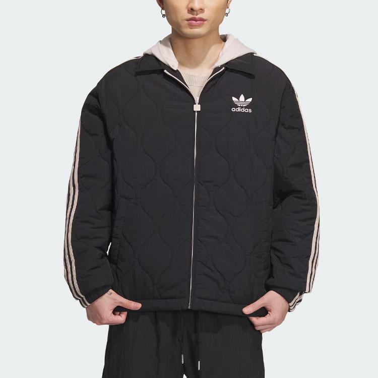 Adidas Originals Classic Sport Hooded Jacket With Letter Embroidery And Stripe Color Block Men Outerwear Black IW6284