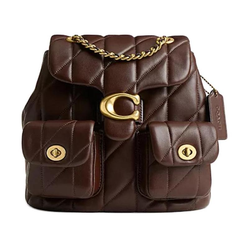 

COACH 21 Metal Logo Quilted Design Leather Backpack Women s Brown золотий