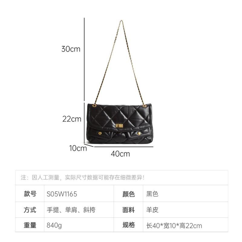 Xiaoxiang Layer Cowhide Grid High-end Chain Bag Women's Doubles Pocket Large Capacity Versatile Single Shoulder Tote