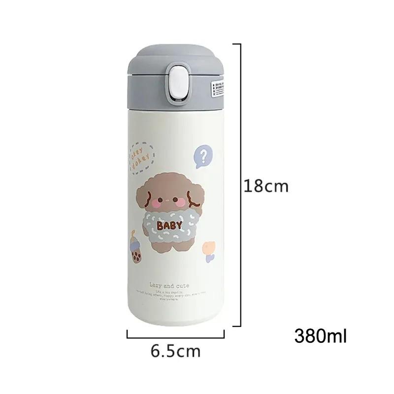 380ML Stainless Steel Thermos Vacuum Flask Cute Cartoon Thermal Bouncing Water Bottle Insulated Straw Cups Tumbler Drinkware