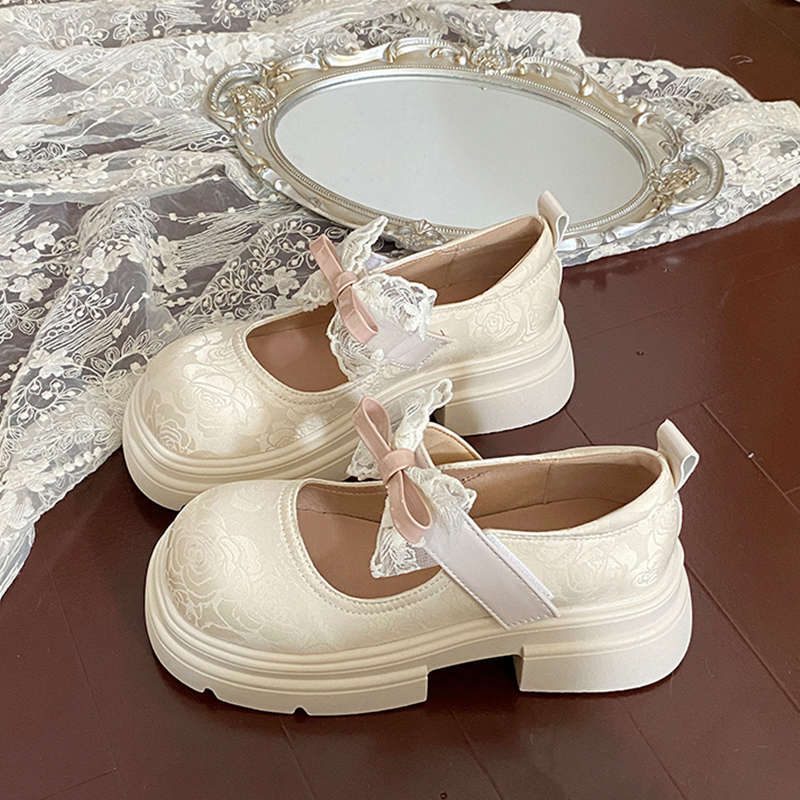 Platform Mary Jane Shoes Small Leather Shoes Women's Spring 2025 New Pearl High Heels National Style Chinese Style with Skirt Single Shoes