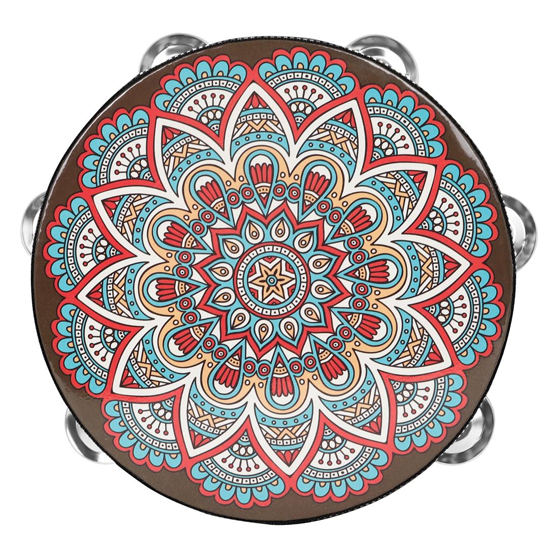 

IRIN 8Inch Single Row Ancient Style Hand Drum Early Education Tambourine Drum Musical Instruments Solid Wood Drum Rings Handbell