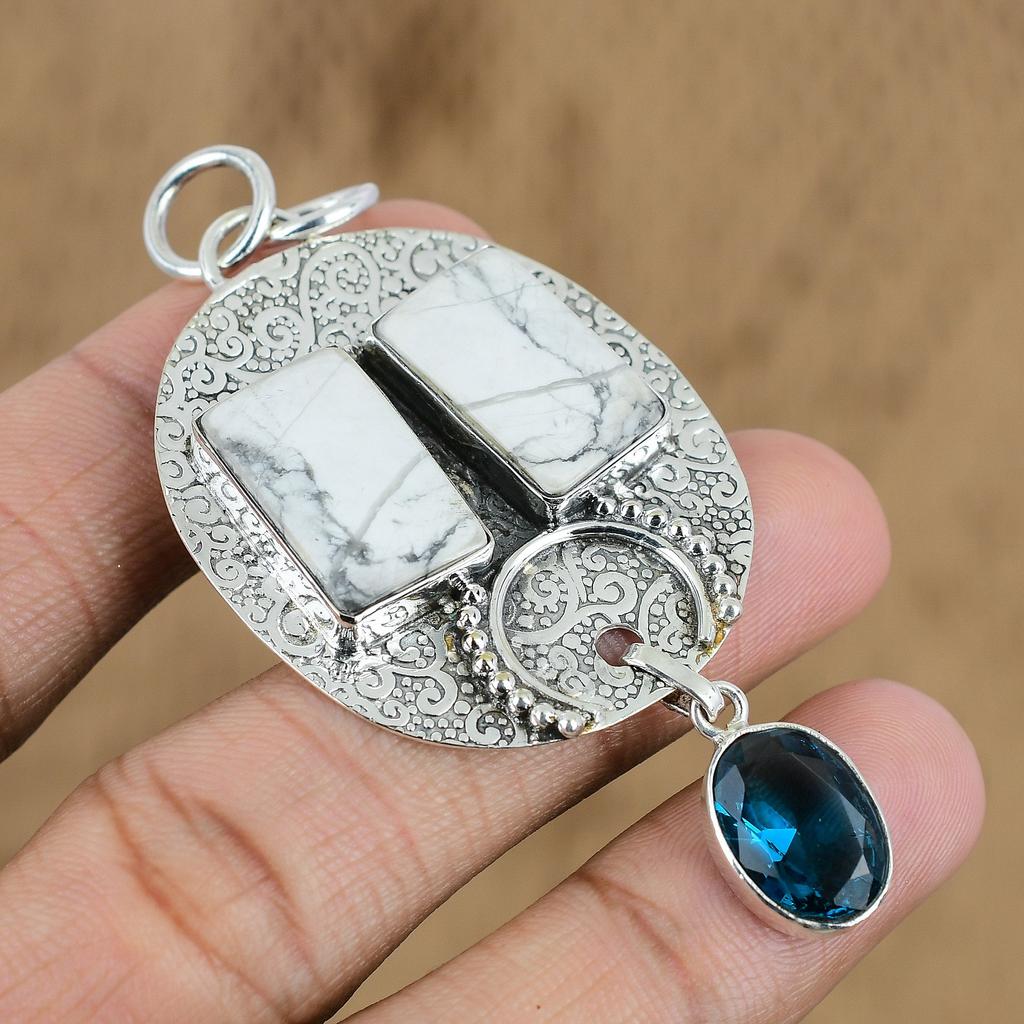 Natural Howlite Gemstone Indian Jewelry 925 Sterling Silver Pendant For Girls