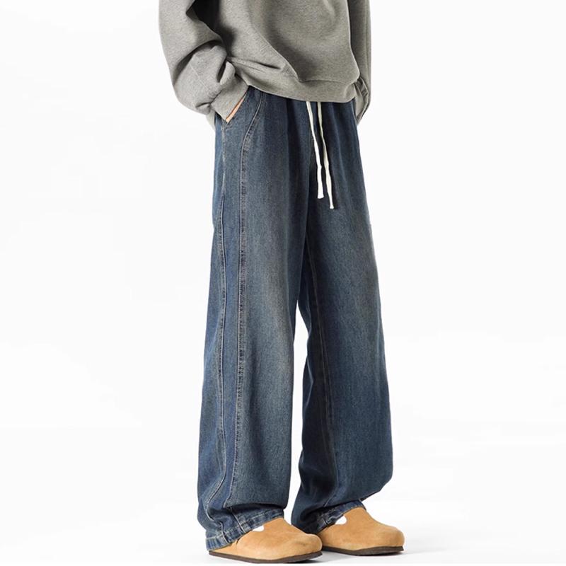 Thin Men's Straight Jeans Vintage Fashion Wide Cargo Baggy Casual Male Denim Trousers Streetwear Wide Jeans Men's pants