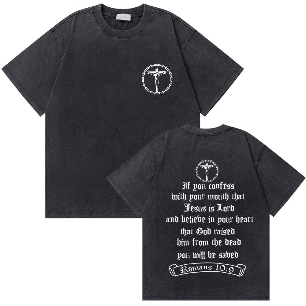 Gewaschenes Vintage Christian Jesus Grafik T-Shirt für Herren Hohe Qualität Baumwolle T-Shirts Herren Hip Hop Gothic Oversized T-Shirt Streetwear