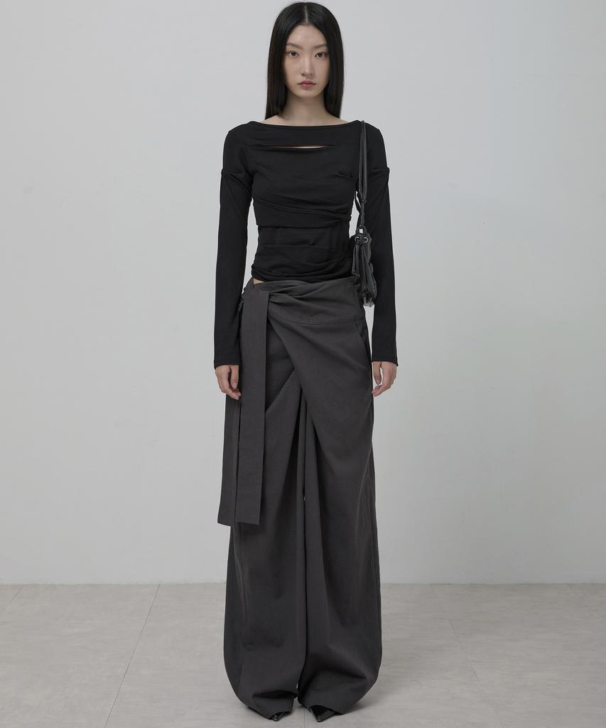 Peulleeoeob Layered Wrap Trousers (Fl-255_Charcoal)