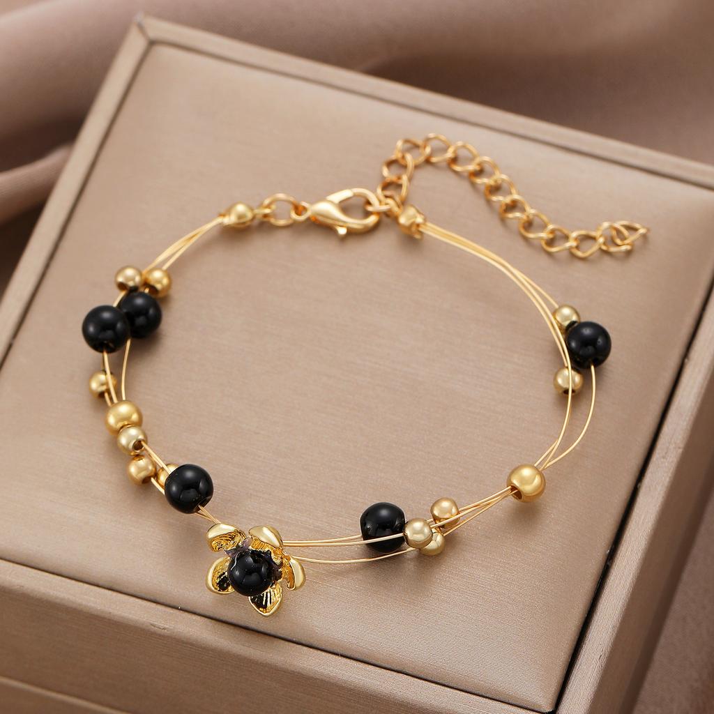 Doppellagiges Schickes Zartes Design Damenarmbänder Schlichte Goldfarbene Perlenkette Verstellbares Bettelarmband Handgelenk Zirkon Geschenk