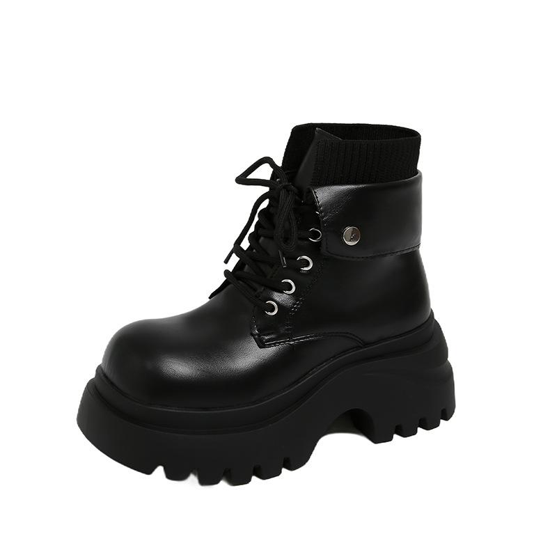 Autumn and Winter New Thick-soled Velvet Short Boots for Women, Cool Women's Leather Boots, British Martin Boots for Women