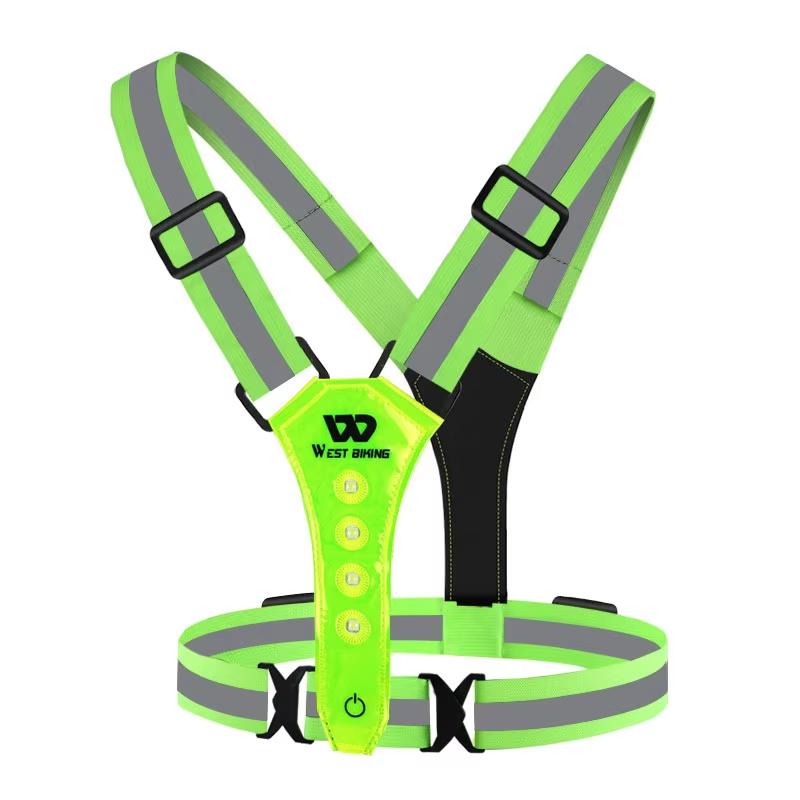 WEST BIKING Outdoor Sport Reflective Strap Vest USB Charging LED Night Chest Lamp Safe Running Warning Light Cycling Accessories флуоресцентный зеленый