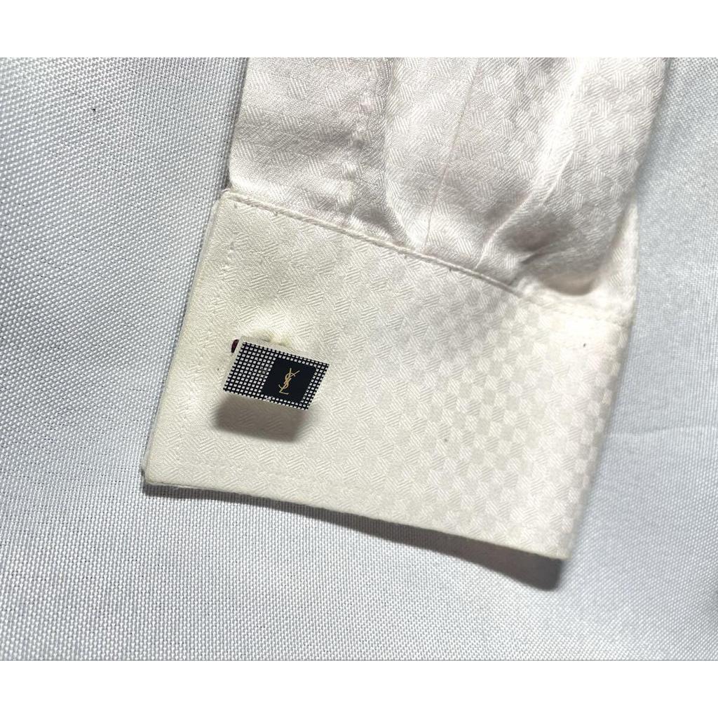 Used YVES SAINT LAURENT YSL Silver & Gold & Black Square Vintage Cufflinks Cufflinks Button with Case