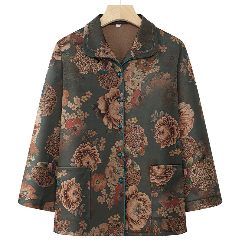 

Spring Lapel Long-Sleeved Cardigan for Middle-Aged & Elderly Women - Grandma Style 70s/80s 5XL (up to 155 jin)