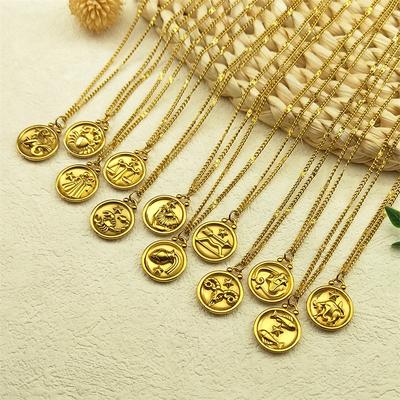 Versatile Temperament Jewelry Relief Twelve Constellation Round Pendant Titanium Steel Necklace