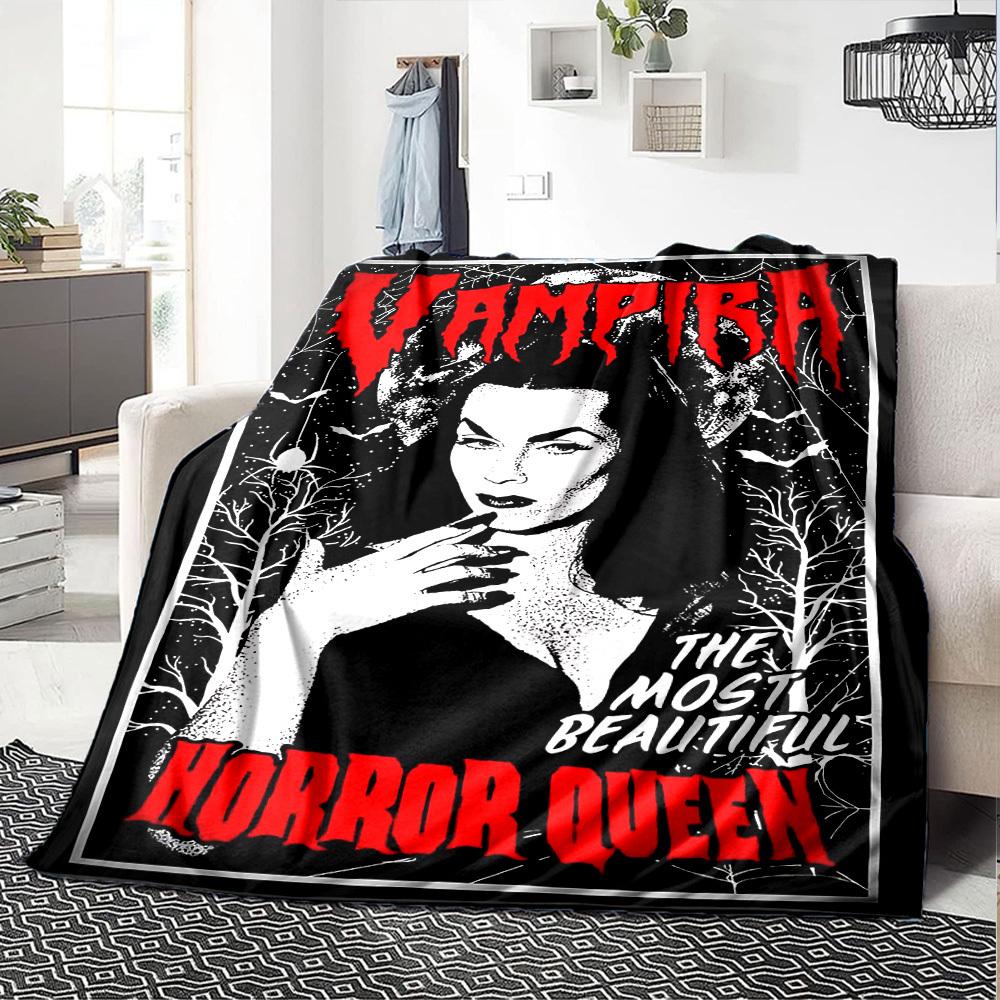 1pc Vampira Horror Queen Soft Flannel All Season Throw for Home, Office, Outdoor UseDurable Comfort Soft Warm Throw for Home