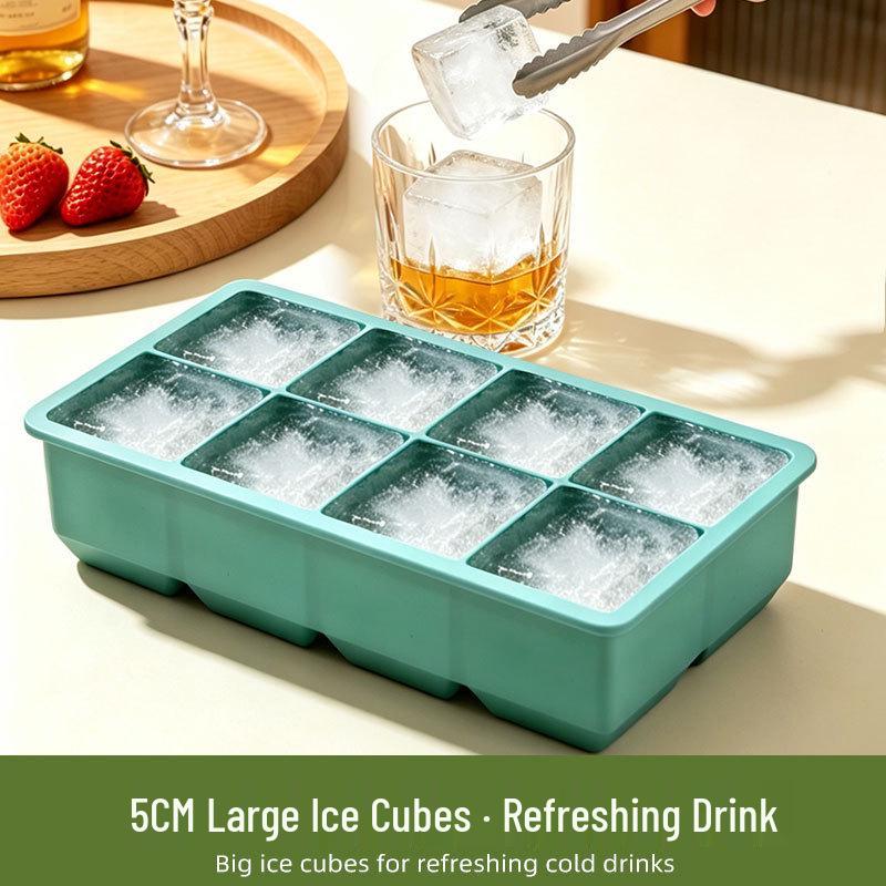 Square Ice Cube Tray with Lid - Large Silicone Mold for Home Use