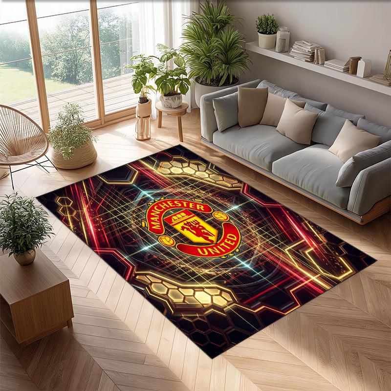 Tappeto in Flanella Stampato Manchester United Antiscivolo Morbido Poliestere Tappeto per Pavimento Tappetino Decorativo per Interni per Camera da Letto Soggiorno Divano