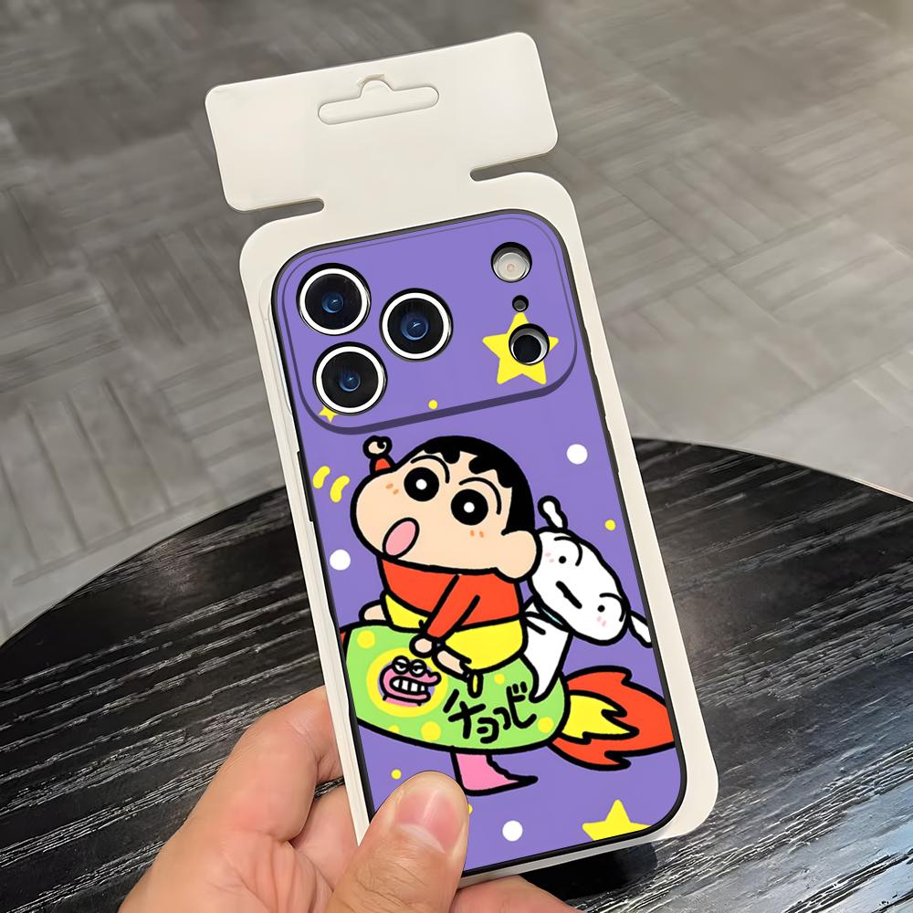 C-Crayon S-ShinChan Phone Case For IPhone 17 Air 16 E Pro Max 15 14 13 Mini 12 Pro 11 Max Plus Black Soft Shell