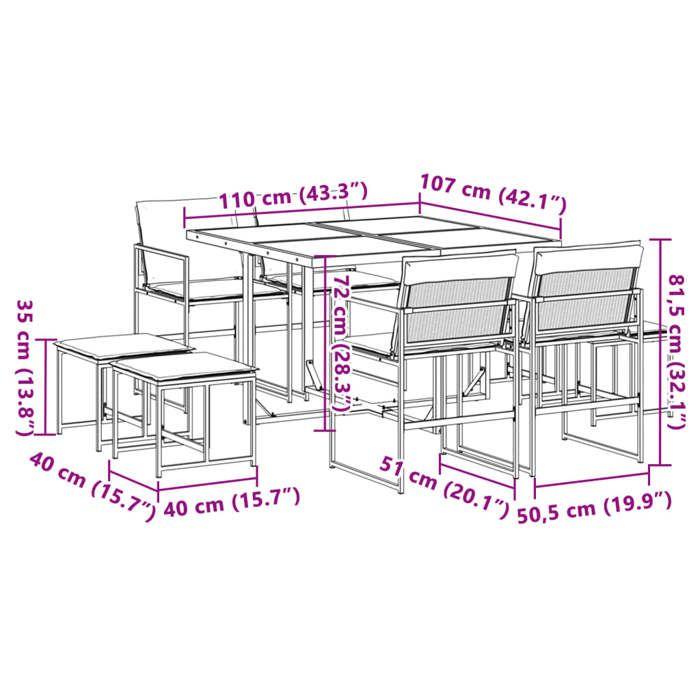 VidaXL Ensemble à manger de jardin avec coussins 9 pcs noir textilène, ensemble à manger d'extérieur, meuble à manger de 3295083
