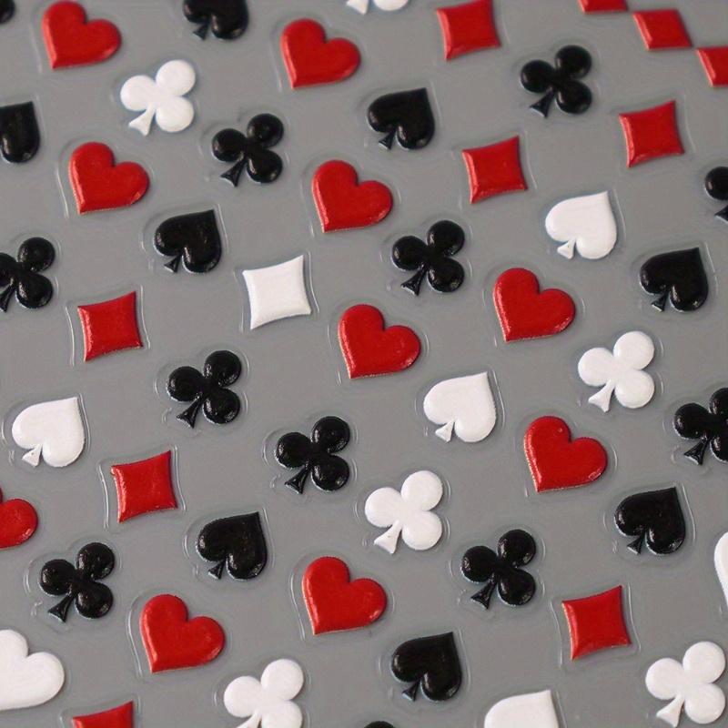 5D Embossed Black Red Poker Nail Stickers Cartoon-Style Matte Self-Adhesive Decals with Hearts Spades & for Manicures Disposable Nail Art Decorations